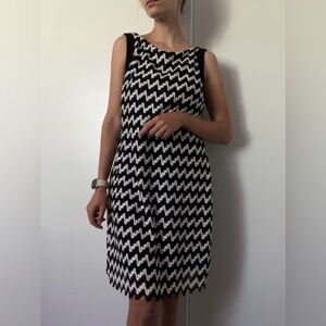 Caché Black and White Mesh Crochet Sheath Dress
